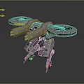Mechanical Robot Character With Gray Yellow Rotors Mechanical Legs and Thruster Appendages Design