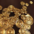 Elegant Gold Circular Decorative Plates Wall Decor on Dark Background 3d model