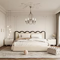 Elegant Bedroom Interior With Tufted Headboard Chandelier And Large Window View 3d model