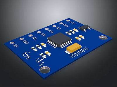 Computer Circuit Board With Integrated Chip Electronic Components And Blue PCB Design 3d model