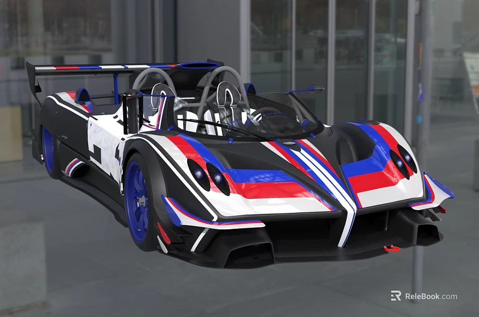 Racing Car With Open Cockpit Red White Blue Stripes And Aerodynamic Design 3d model 
