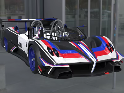 Racing Car With Open Cockpit Red White Blue Stripes And Aerodynamic Design 3d model