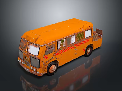 Vintage Orange Toy Bus Model With Rustic Exterior And Classic Design Details 3d model