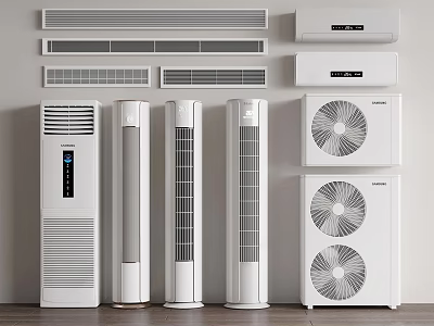 Various White Air Conditioners and Fans Wall Mounted Standing Tower Models for Home Cooling 3d model