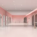 White Fitness Studio With Mirrors Barres Arched Doors And Indoor Plants