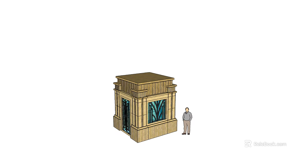 Small Brown Building With Windows And Door And Person Standing Next To It 3d model 