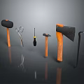 Various Hand Tools Collection Featuring Hammer Scissors Screwdriver Axe And Crowbar Set