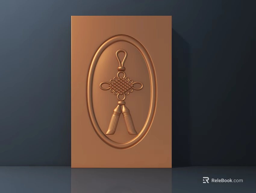 Brown Plaque With Oval Carved Relief Featuring Decorative Knot Design 3d model 