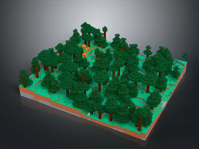 Lush Green Trees In Dense Forest With Green Ground Cover And Brown Trunks 3d model