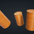Three Orange Industrial Barrels with Cylindrical Design for Heavy Duty Storage
