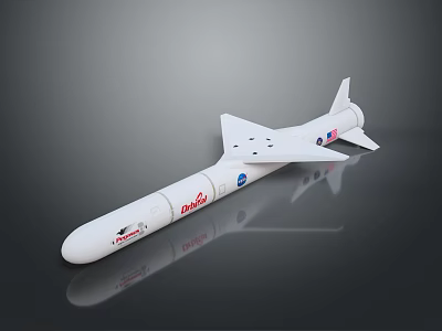 White Missile with Pratt & Whitney and NASA Logos Aerodynamic Body and Tail Fins 3d model