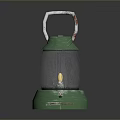 Vintage Green Lantern With Transparent Glass Shade Metal Handle And Lit Wick
