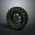 Off-Road Tire With Deep Tread Pattern And Black Metal Rim Design For Durable Use