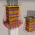 Yellow Bridge Tower Construction With Scaffolding And Steel Bars Structural Framework 3d model