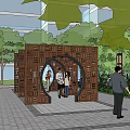 Residential Landscape With Wooden Structure Circular Archway Green Plants And Water Feature