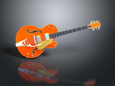 Orange Electric Guitar Musical Instrument With Glossy Body And Reflection On Gray Background 3d model