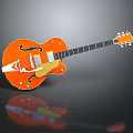 Orange Electric Guitar Musical Instrument With Glossy Body And Reflection On Gray Background