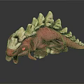 Red Mythical Creature Sculpture With White Bony Spikes And Open Mouth