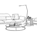 Modern Sofa And Coffee Table Set With Floor Lamp Side Table And Cushions 3d model