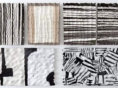 Abstract Textile Art With Black White Beige Striped Wavy Geometric Patterns 3d model