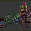 Futuristic Armored Character Standing By Advanced Tech Motorcycle In Sci Fi Design 3d model