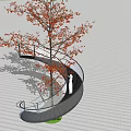 Scenic Spiral Staircase With Central Red Leaf Tree And Open View Area 3d model
