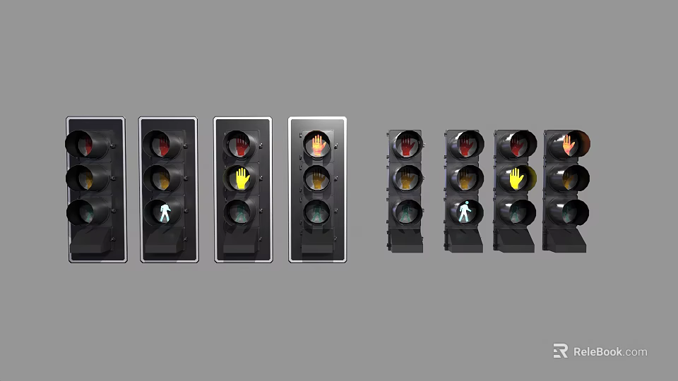 Multiple Traffic Light Signals With Red Yellow Green Lights And Arrow Indicators 3d model 