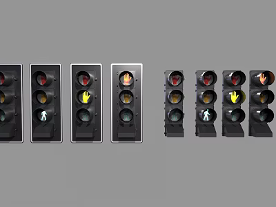 Multiple Traffic Light Signals With Red Yellow Green Lights And Arrow Indicators 3d model
