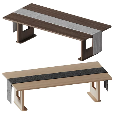 Wooden Dining Tables In Different Colors With Table Runners And Simple Design 3d model