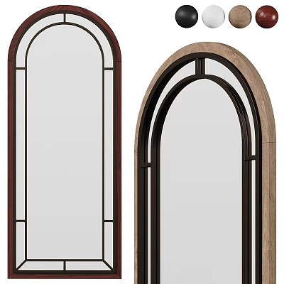 Modern And Elegant Arched Mirror Designs With Wooden Frames And Metal Details 3d model