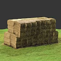 Stacked Hay Bales Arranged On Lush Green Grass In Open Field