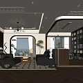 Modern Living Dining Room Interior With Chandelier Sofa Set Dining Table Bookshelf And Window View