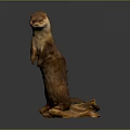Handcrafted Standing Otter Wooden Sculpture With Natural Log Base And Detailed Craftsmanship