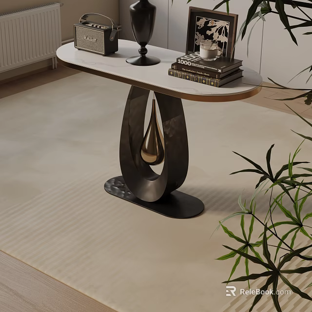 Elegant Modern Entryway Console Table With Marble Top And Decorative Books 3d model 