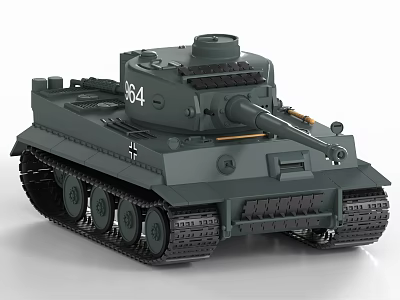 Green Military Tank Model With Tracks Cannon Number 164 And Cross Insignia 3d model