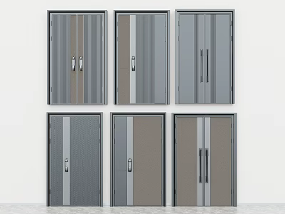 Modern double door combination door security door intelligent lock door entrance door mother door simple line grille door 3d model