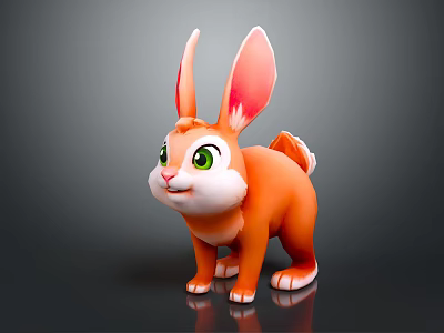 Cute Orange Rabbit Cartoon Character With Long Ears And Green Eyes 3d model