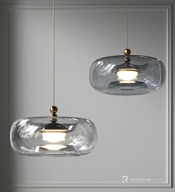 Modern Transparent Glass Pendant Lights With Metal Details And Illuminated Design 3d model 