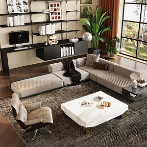 Modern Home Living Room Horizontal Hall Living Room Sofa Coffee Table Combination Solid Wood Bookcase 3d model