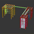 Outdoor Playground Equipment With Orange Frame Green Beam And Transparent Panels