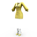 Yellow Button Front Dress With Puffed Sleeves And White Socks Yellow Shoes