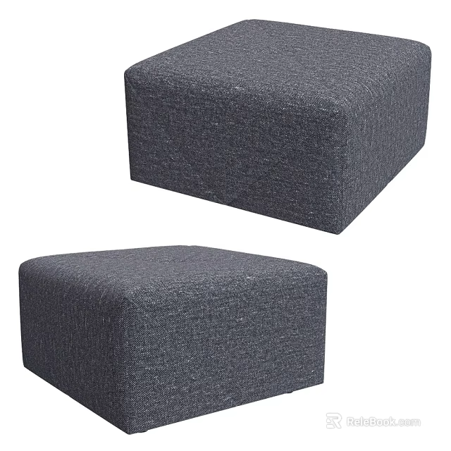 Two Modern Gray Fabric Square Ottoman Stools For Living Room Decor 3d model 