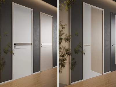 Contemporary Interior Hinged Doors With White Beige Finish And Minimalist Handle Design 3d model