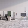 Modern Office Desk With Minimalist Design Office Chair Partition Pendant Lights And Marble Floor