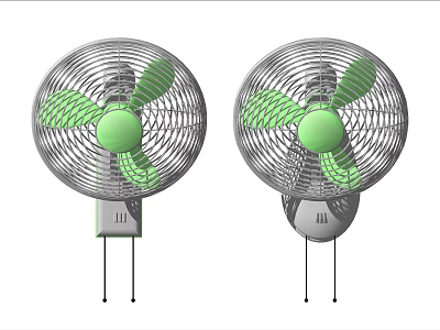 Two Air Conditioning Fans With Green Blades Metal Mesh Grille And Control Base 3d model