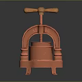 Vintage Copper Manual Press Tool With Wooden Handle And Traditional Design