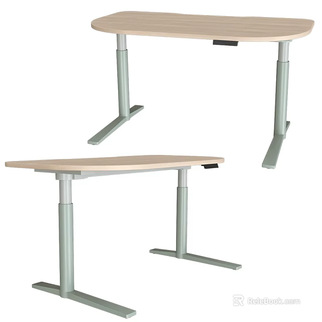 Height Adjustable Modern Desk With Light Wood Top And Silver Metal Legs 3d model 