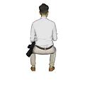 Man Sitting in White Shirt Khaki Pants Brown Shoes Holding Dark Coat With Smiling Face 3d model