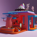 Pink Candy Shop With Cream Ice Cream Decor Cotton Candy Trees And Purple Background