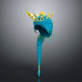 Elegant Game Movie Character With Long Blue Braided Hair And Golden Crown Decorations